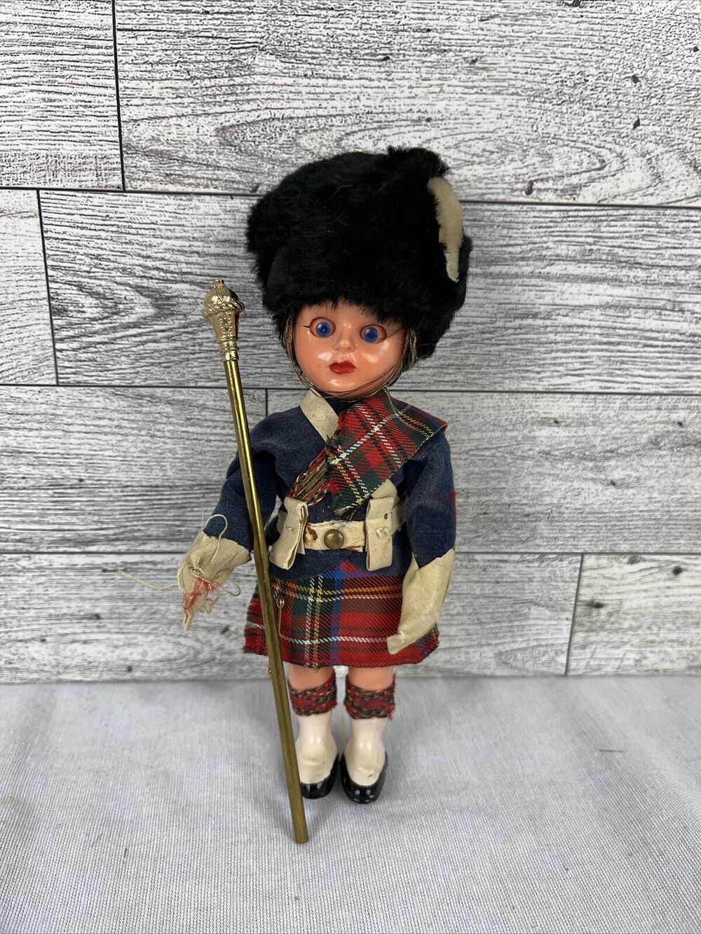 Vintage 1950s Scottish Drum Major 7” Doll Carrying A Ceremonial Mace